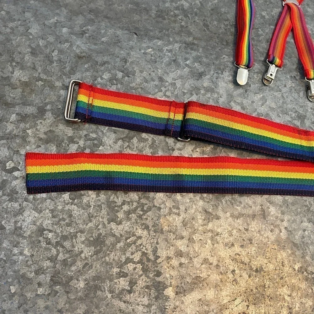 Rainbow Suspenders and Belt One Size Adjustable Vintage Retro 70s Smiley Face